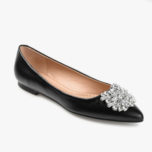 Journey Collection Shoes - Journey Collection Chic Renzo Black Flats With Crystal Embellishment Size 8.5W